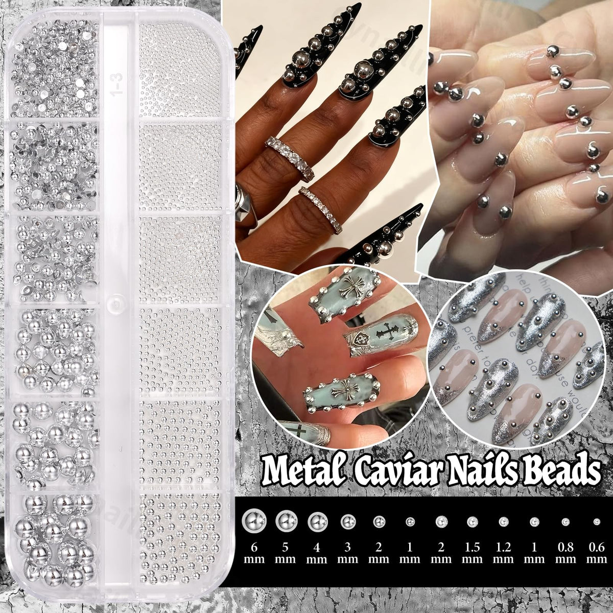 Gothic Punk Nail Charms Set with Spike Beads & Rivets for Nail Art