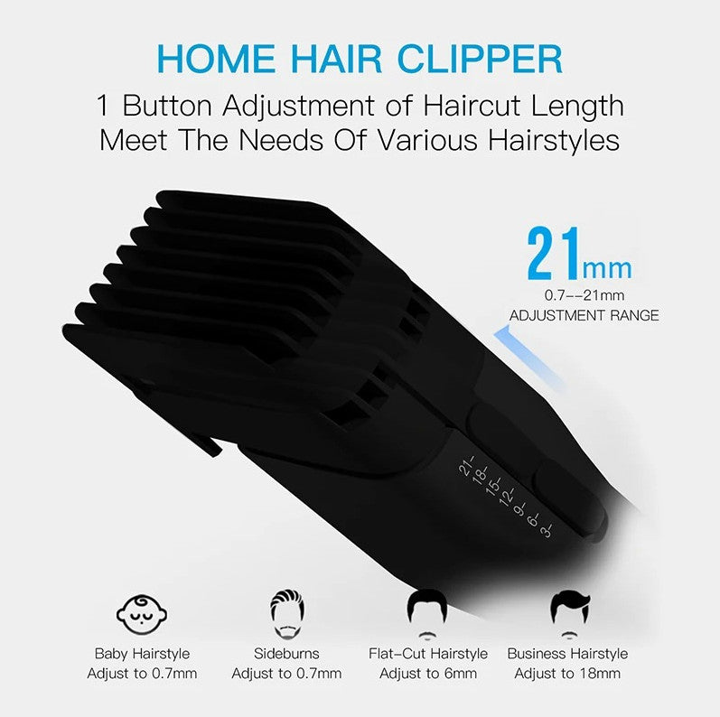 Cordless Hair Clipper with Ceramic Blade, Adjustable 0.7-21mm, Rechargeable Trimmer