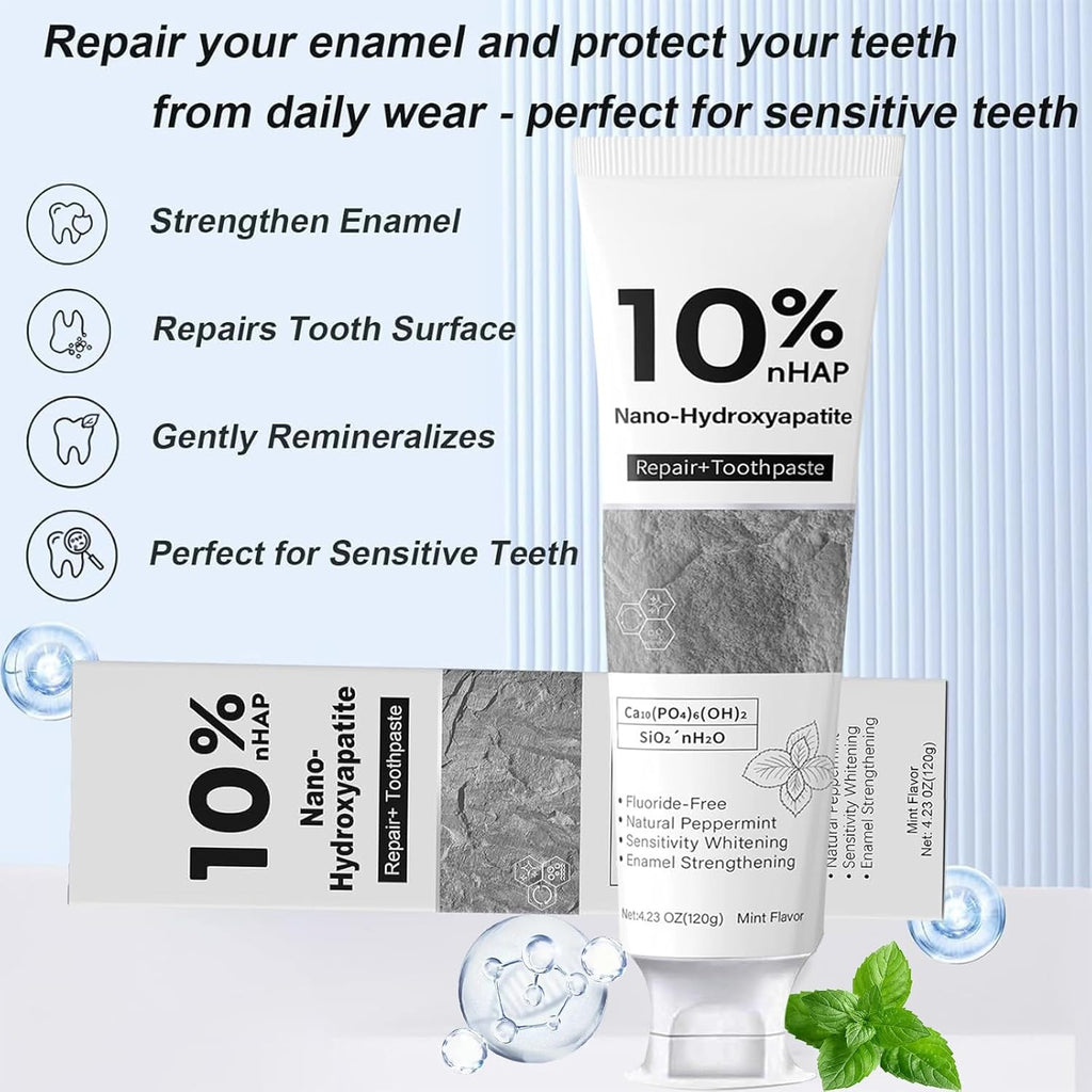 Nano-Hydroxyapatite Toothpaste for Enamel Repair & Whitening - Fluoride-Free, Sensitive Safe