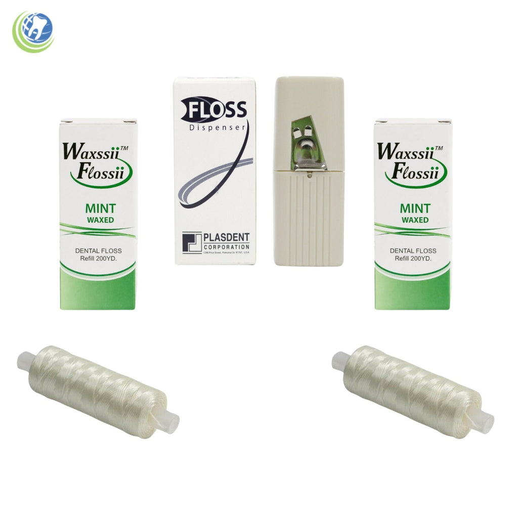 Dental Floss Dispenser with 2 Mint Waxed Floss Refills - 200 Yards