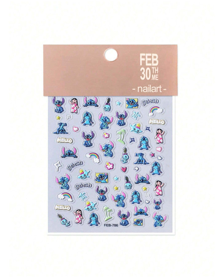 Anime Lilo & Stitch Nail Art Stickers - 5D Embossed Decals for Nails