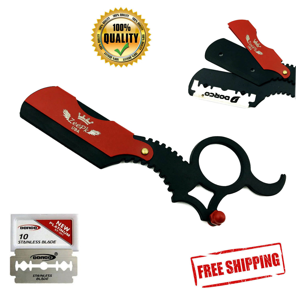 Barber Razor Blade Holder with 10 Blades - Professional Straight Razor Accessory