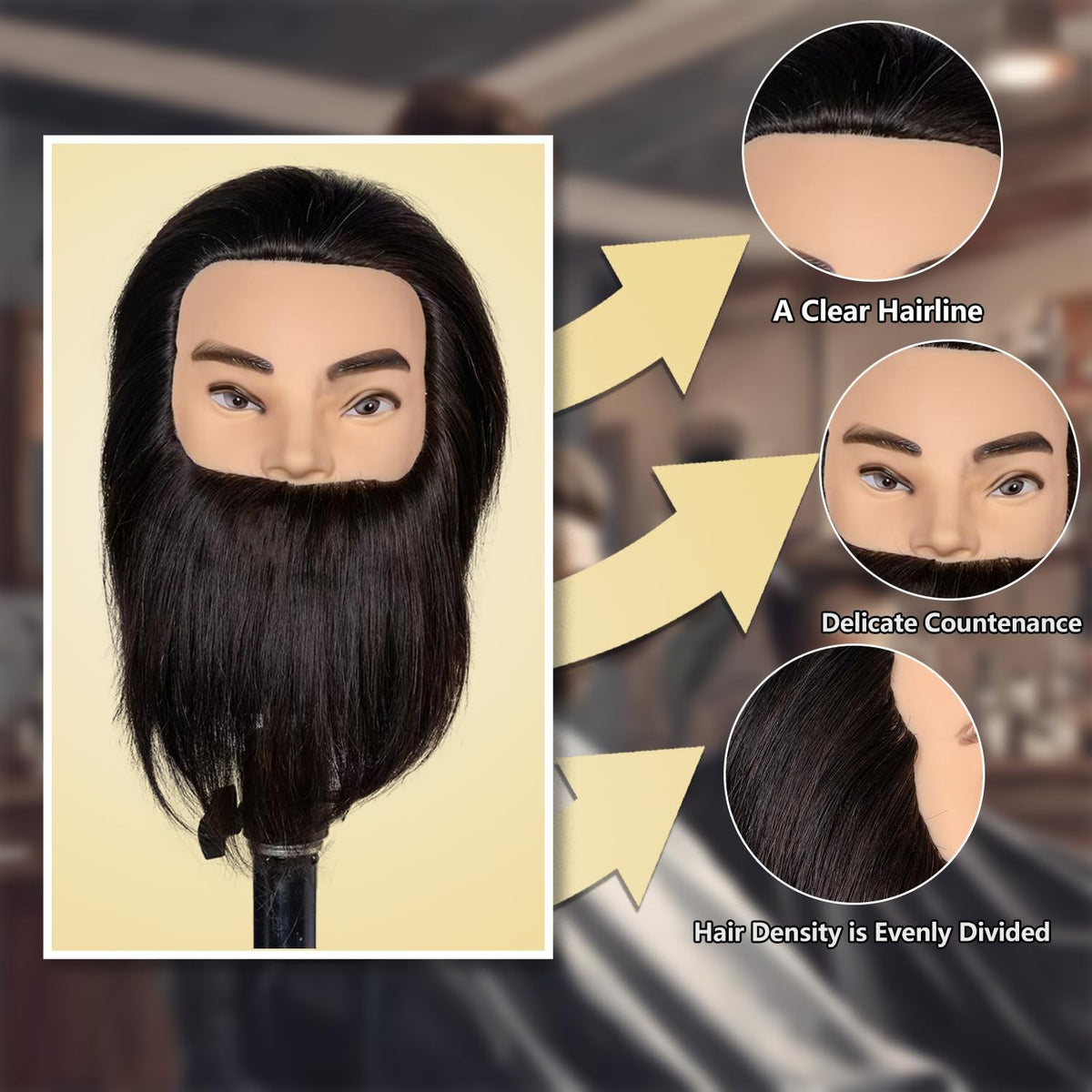 Male Mannequin Head with Human Hair 12'' for Barber & Cosmetology Training