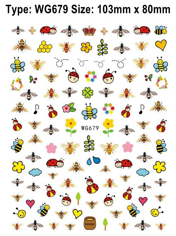 Cute Bee Ladybug Cherry Flower Nail Sticker Decal Set - Multiple Variants
