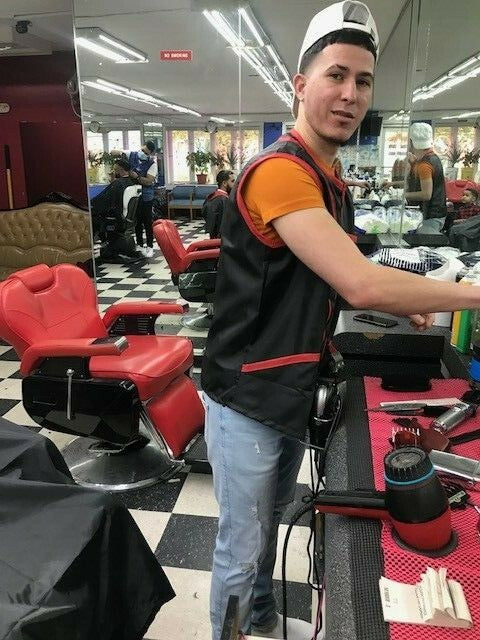 Unisex Professional Barber Vest Jacket with Red Stripe, Ultra Lightweight & Hair-Resistant