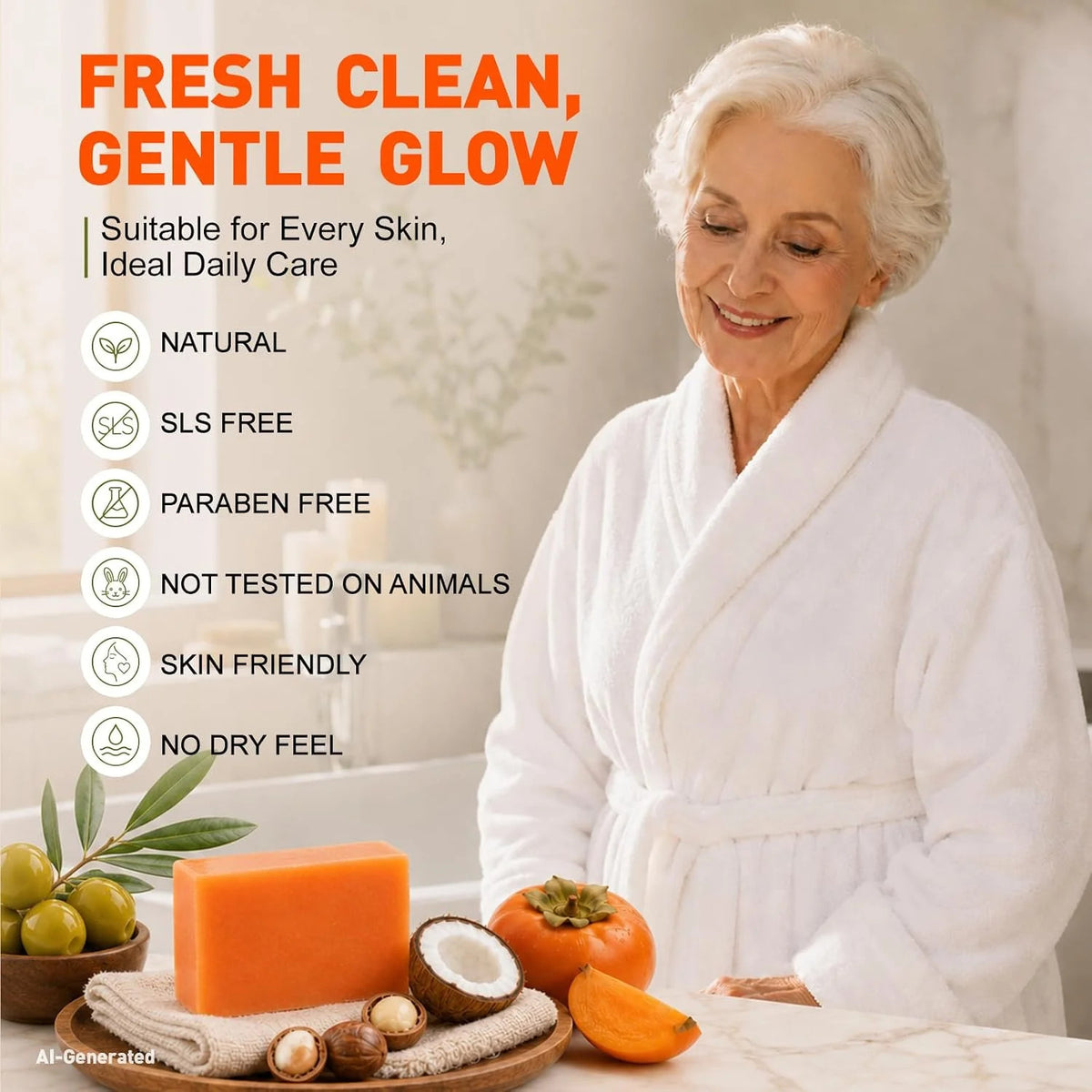 Persimmon Soap Bar Set for Body Odor Control - Natural Refreshing Cleansing, 3 Pack