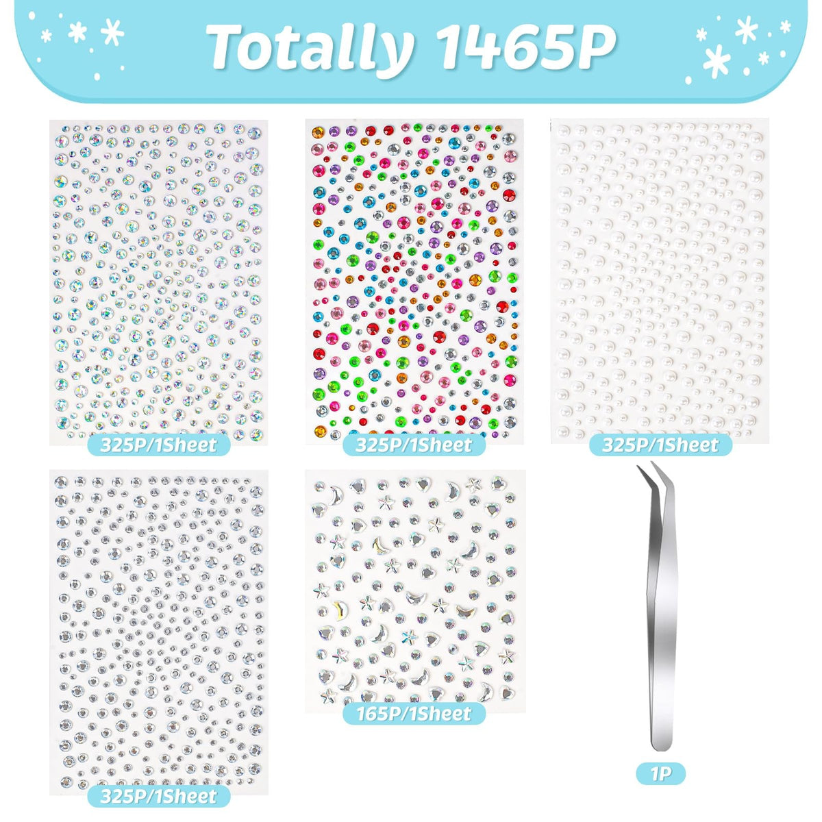 Face Gems Self-Adhesive Hair Accessories Set – 5 Types