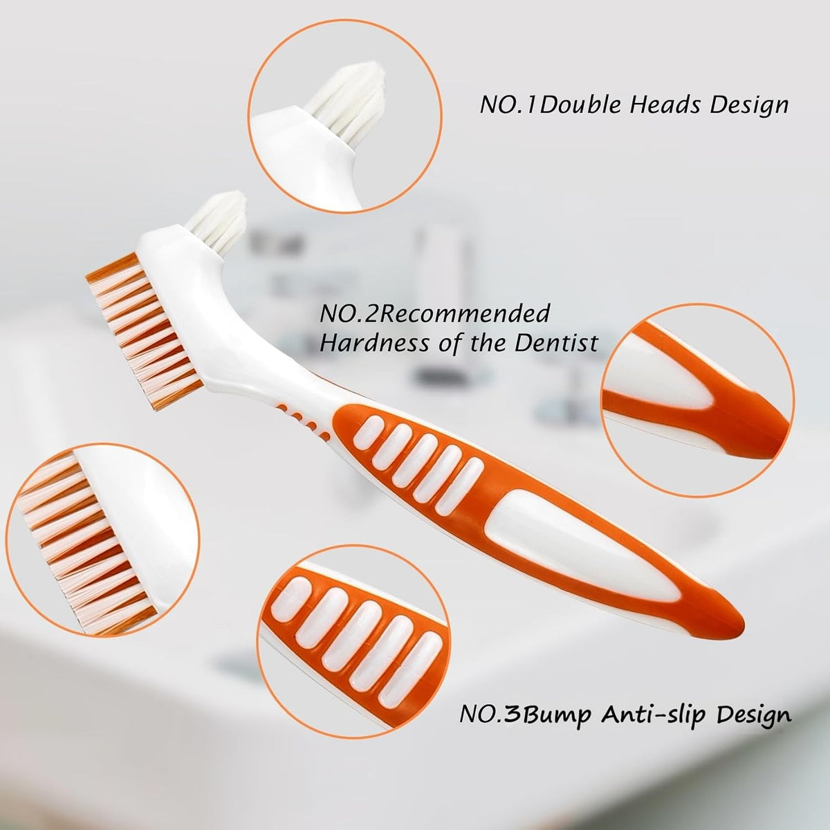 Denture Brush with Multi-Layered Bristles Anti-Slip Handle Portable Oral Care Tool