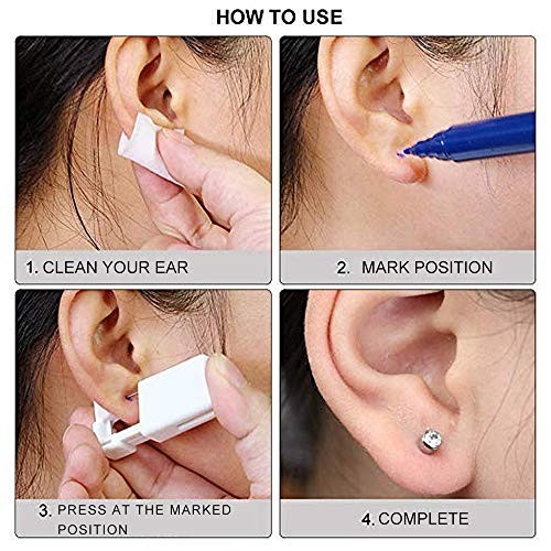 Disposable Ear Piercing Gun Kit 2 Pack with Built-in Studs - Safe Self Piercing