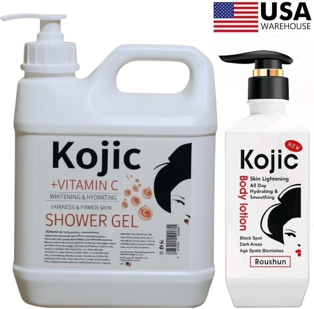 Kojic Acid Skin Whitening Shower Gel & Brightening Body Lotion Set - 1500ml + 500ml