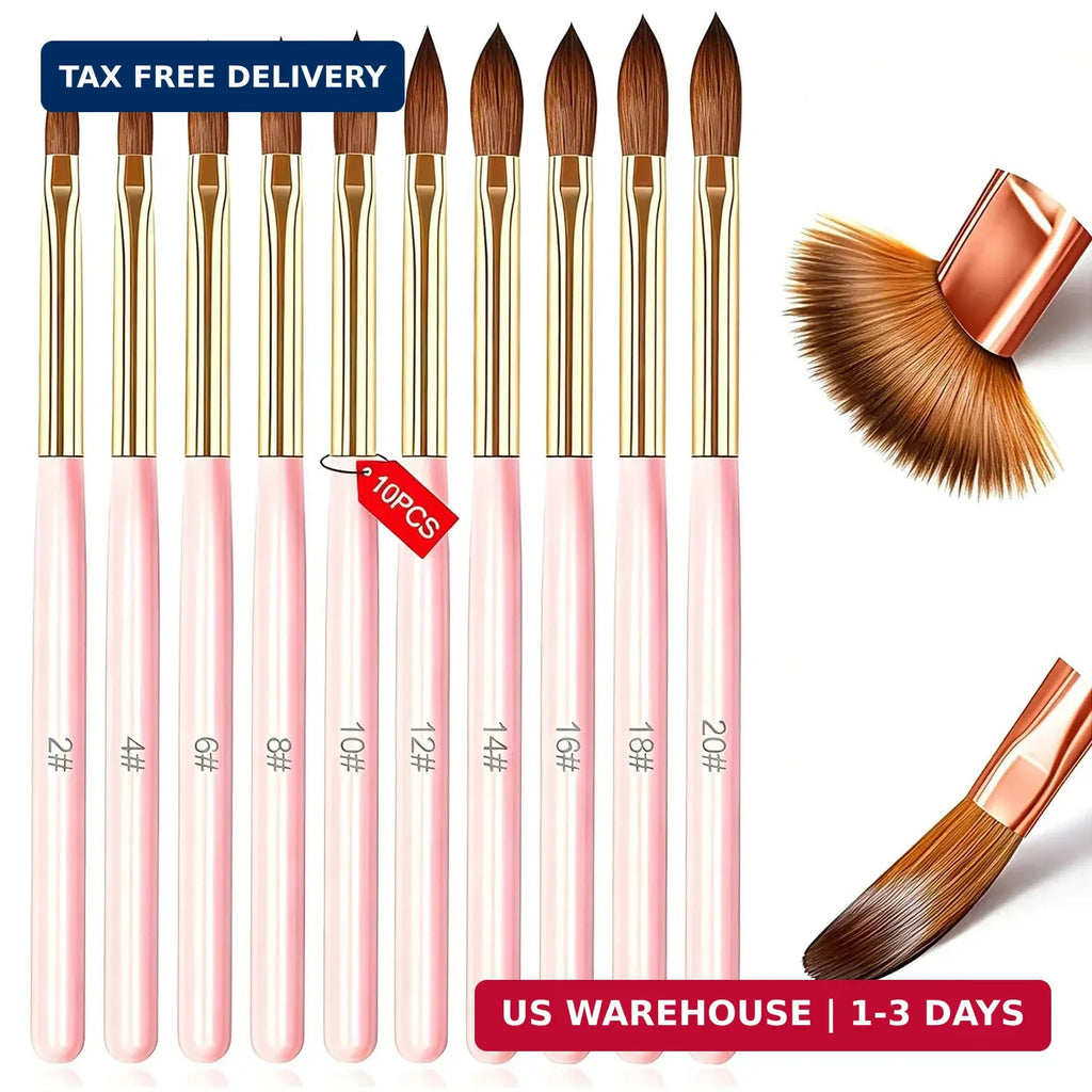 Pink Acrylic Nail Brush Set 10 Pcs for Nail Art & Painting