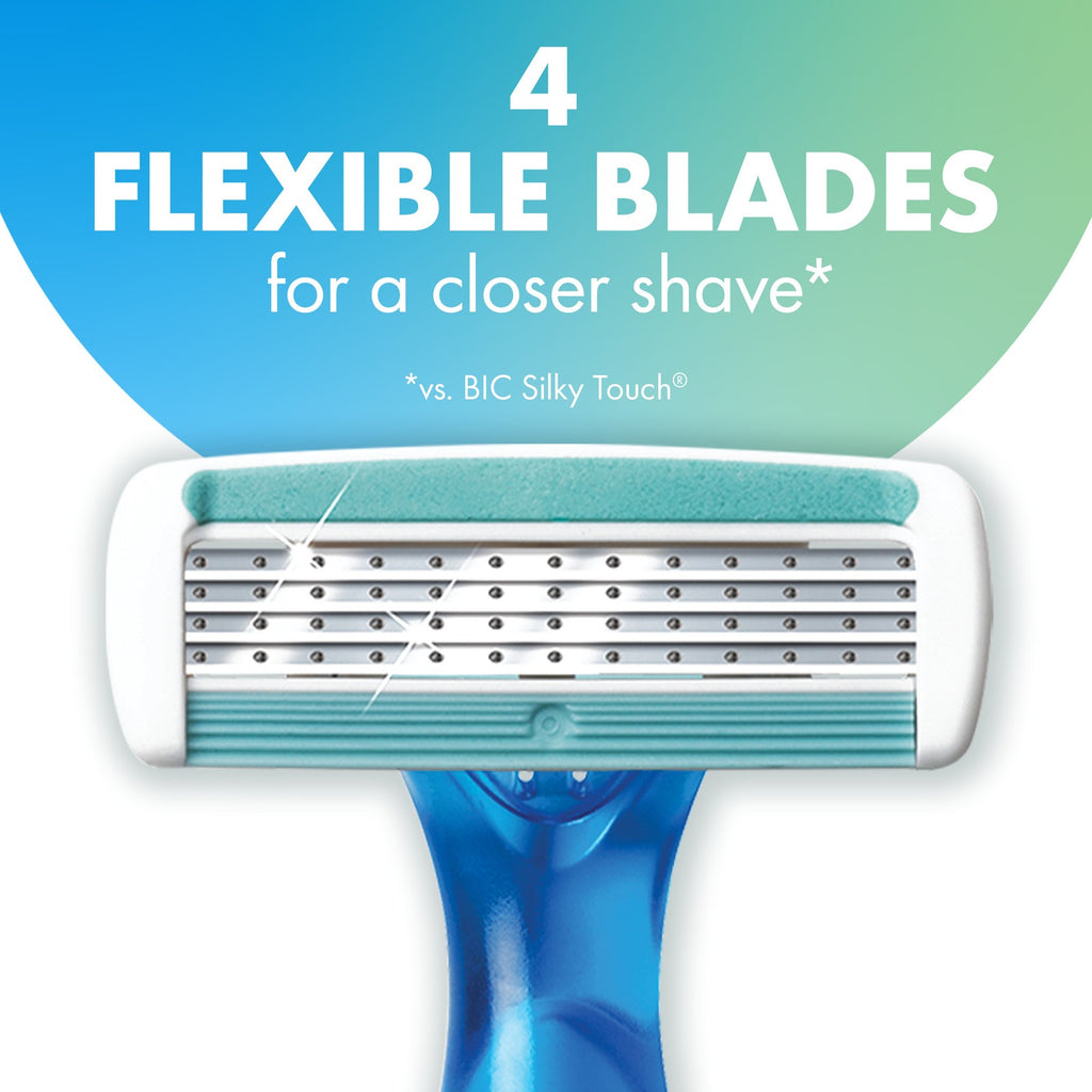 Disposable Razor for Women - 4 Blades, Flexible Pivoting Head, 10 Pack