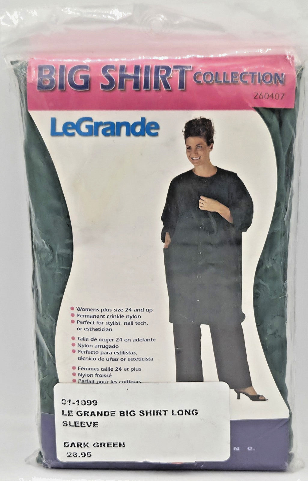 Big Green Shirt for Stylist - Size 24 Extended LeGrande Nylon Smock
