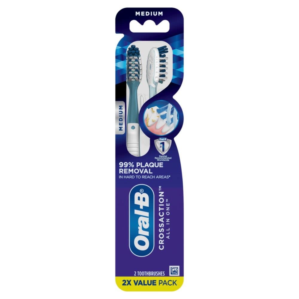 Manual Toothbrush for Plaque Removal, Deep Reach & Tongue Cleaner - 2 Pack