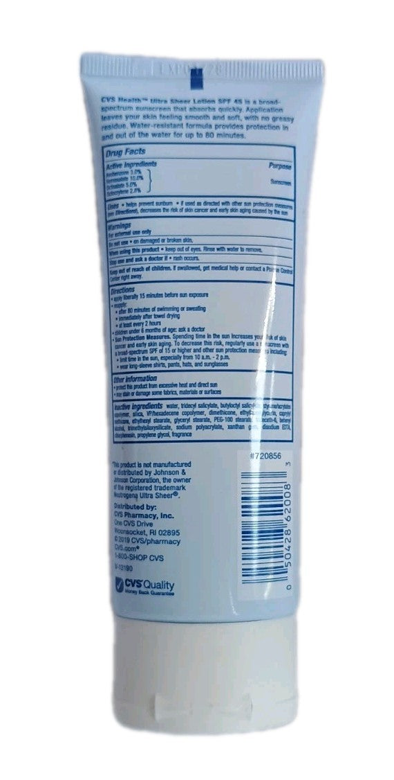 CVS Broad Spectrum SPF 45 Ultra Sheer Lotion Sunscreen Exp 01/28