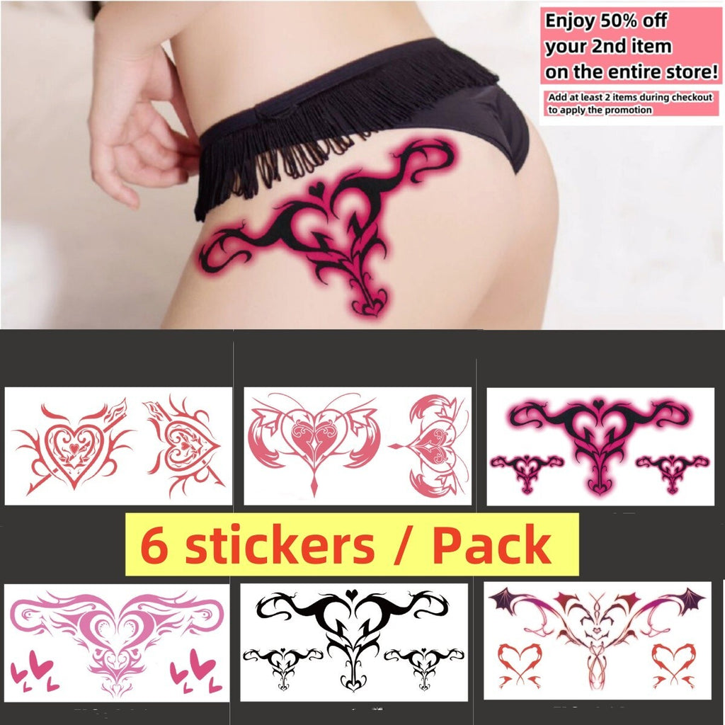 Set of 6 Temporary Tattoo Sheets - Sexy Naughty Body Art Stickers