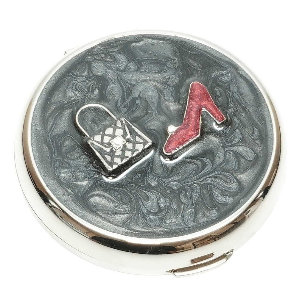 European Handmade Magnifying Mirror in Black Purse with High Heel Design