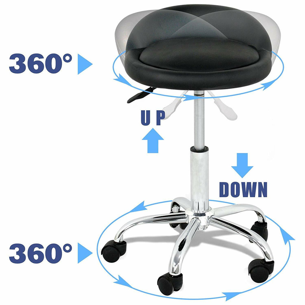 Adjustable Spa Salon Stool with Backrest & 5 Wheels - Multiple Colors