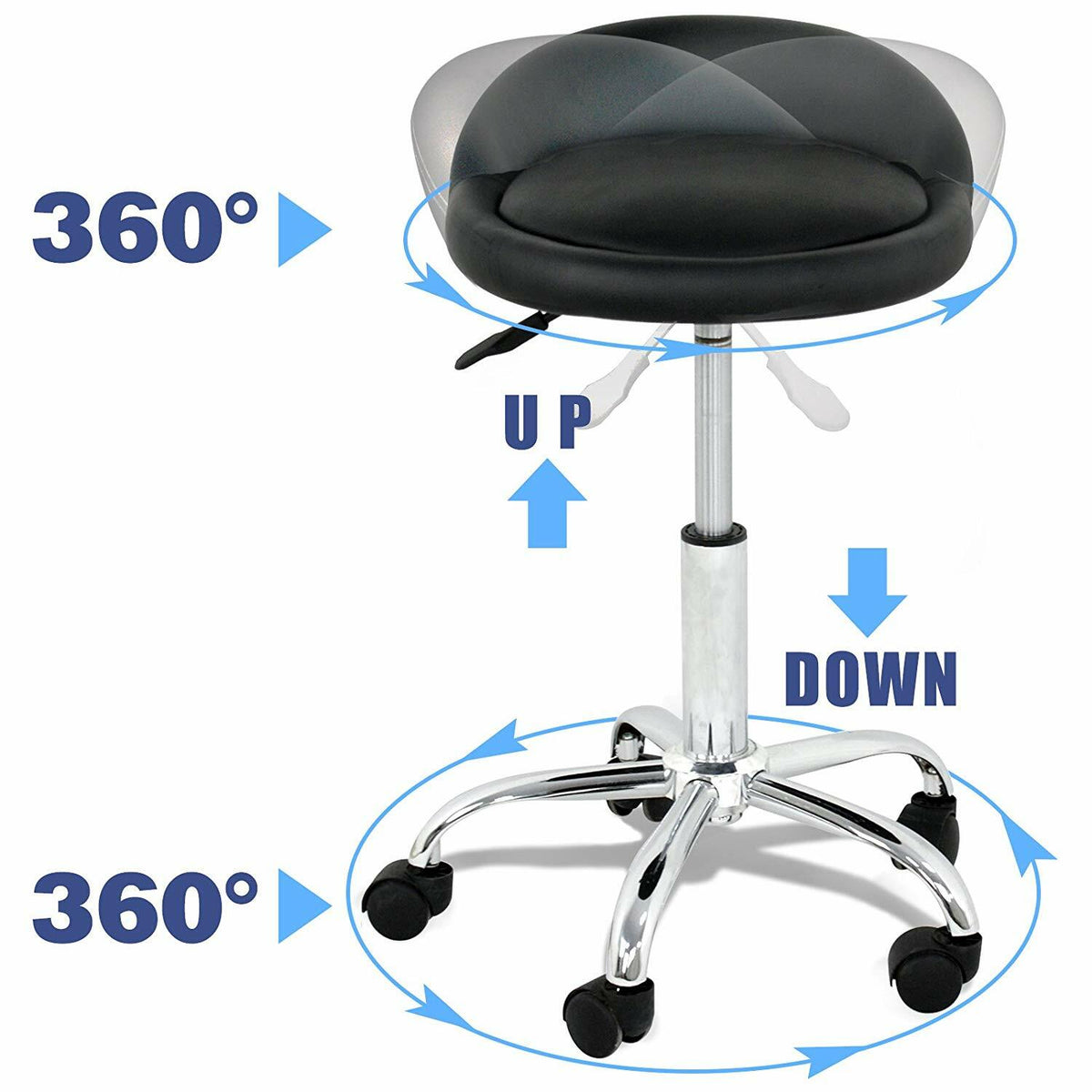 Adjustable Spa Salon Stool with Backrest & 5 Wheels - Multiple Colors