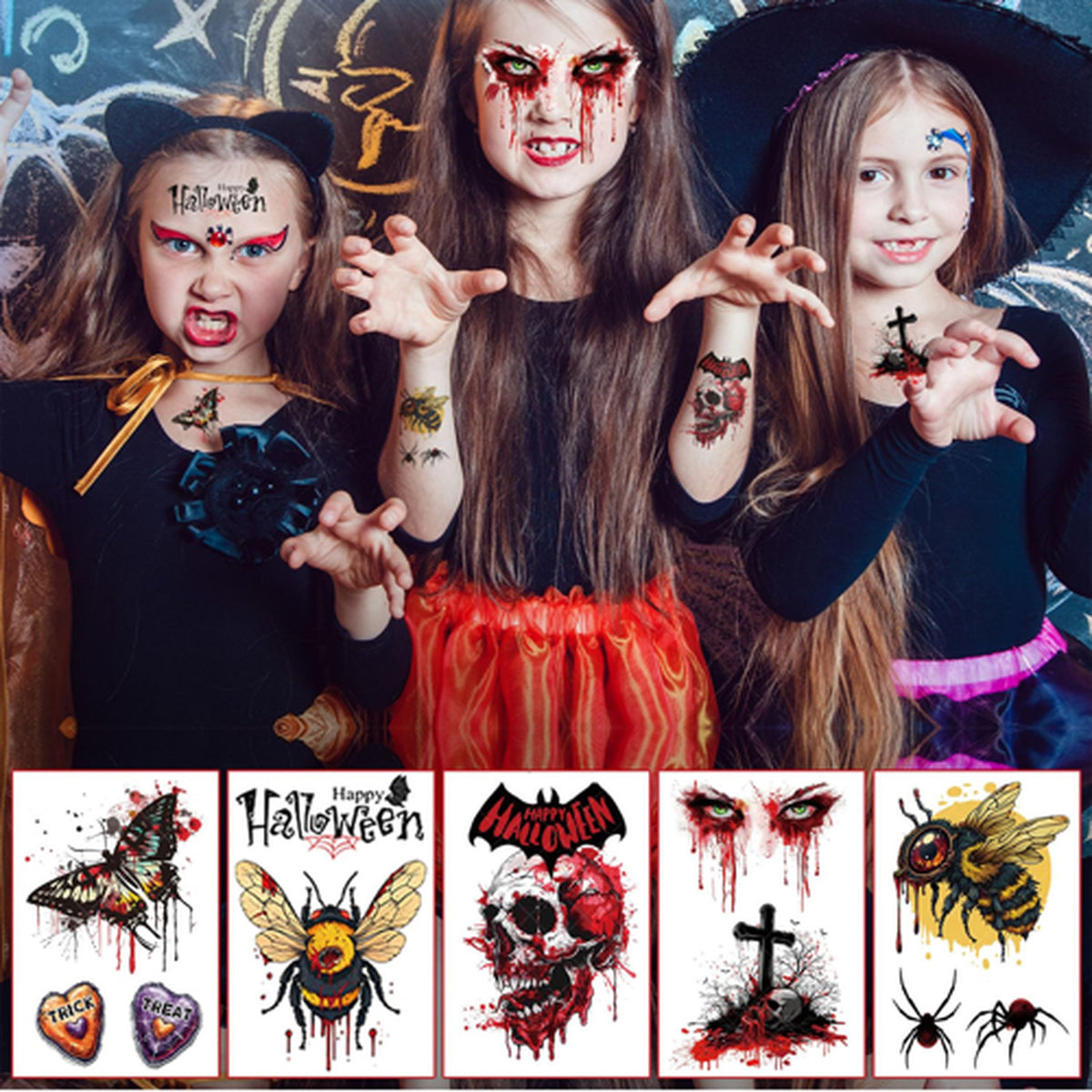 Halloween Temporary Tattoos 36 Sheets Large Realistic Designs for Kids & Adults