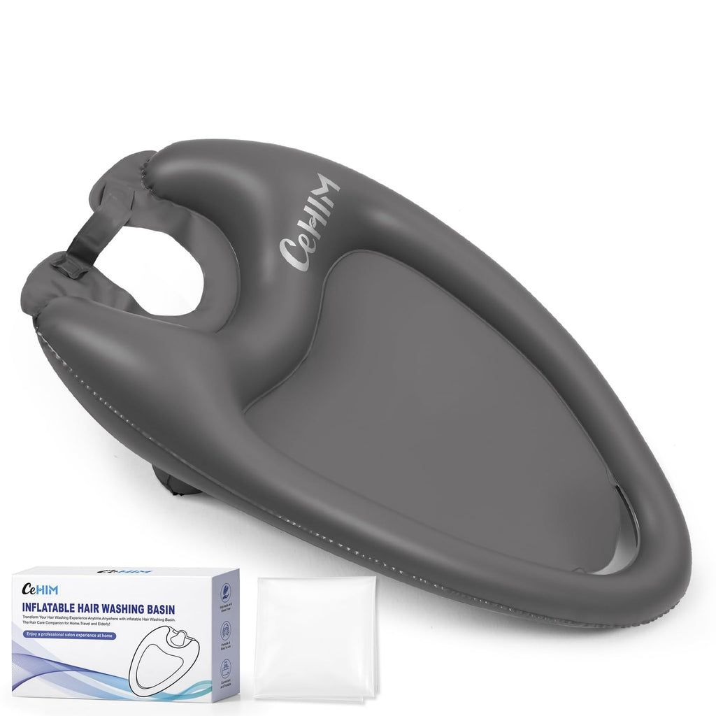 Inflatable Portable Shampoo Basin for Bedridden Hair Washing - Grey, Large