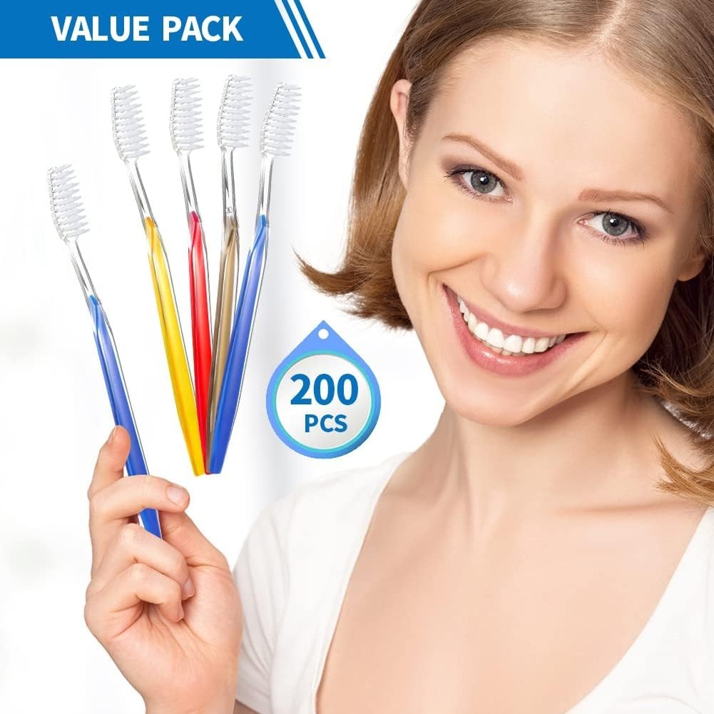 Disposable Multicolor Travel Toothbrushes Pack of 200 - Hygienic & Compact