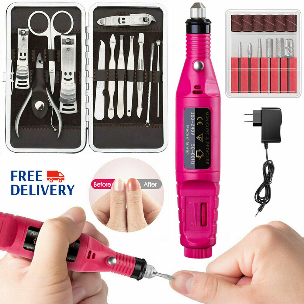 Electric Nail Drill Manicure Pedicure Kit with 12-Piece Tools & 6 Diamond Bits