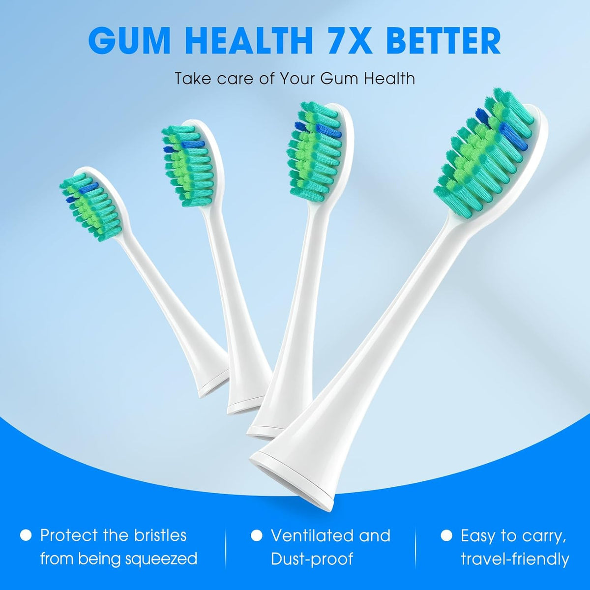 Toothbrush Replacement Heads for Tao Clean Sonic Toothbrush - Dense Bristles, 3-Month Indicator