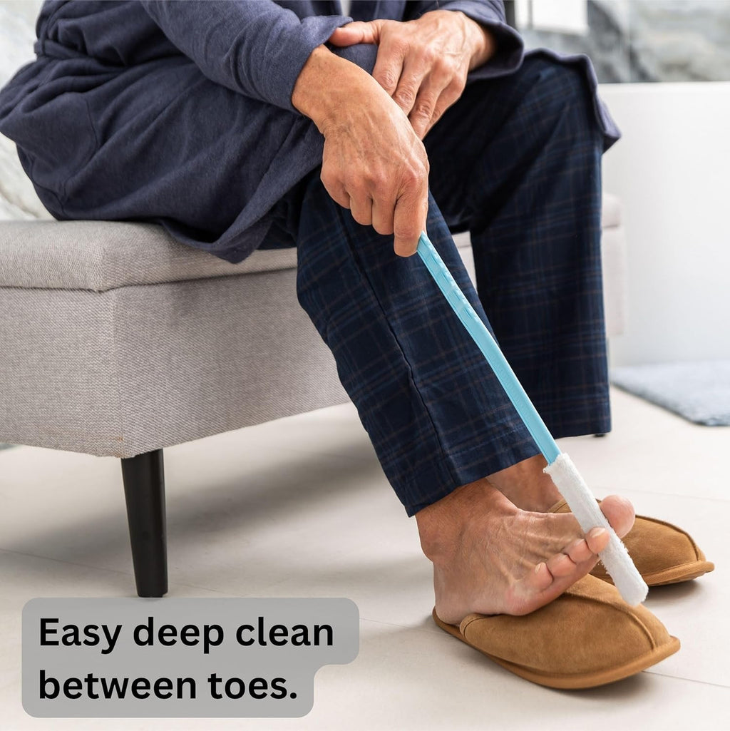 Long Handle Toe and Foot Towel Brush with Reusable Drying Covers – Foot Care Tool