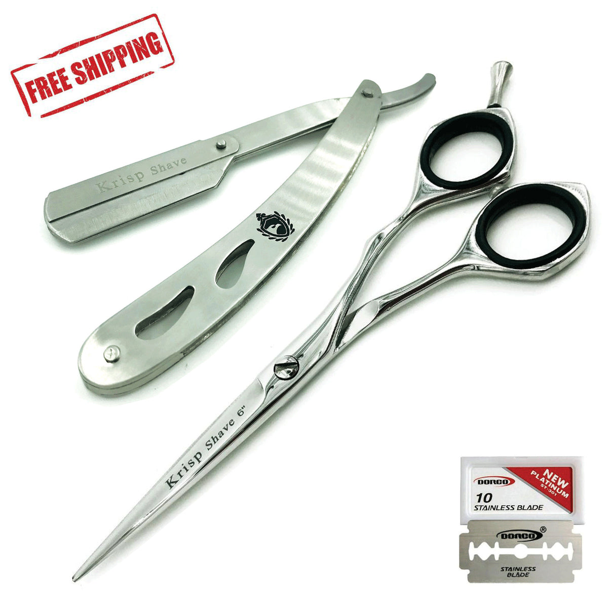 Hair Cutting Shears and Razor Set - 6 Inch Hairdressing Scissors & Shaving Razor