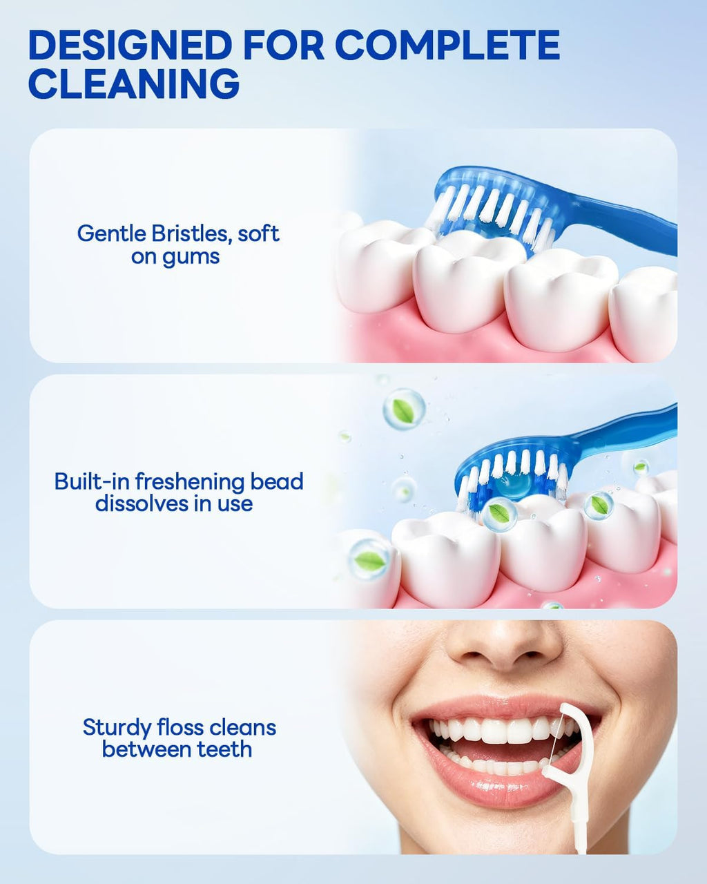 Mini Disposable Travel Toothbrush Set with 5-in-1 Oral Care Includes Floss & Beads