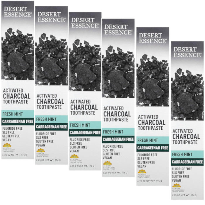 Activated Charcoal Toothpaste with Fresh Mint - Natural Whitening & Detox, 6 Pack