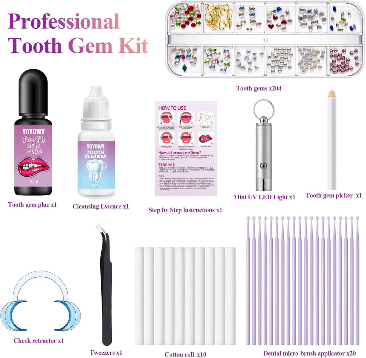 Professional Tooth Gem Kit with UV Light - Teeth Jewelry & Smile Enhancement