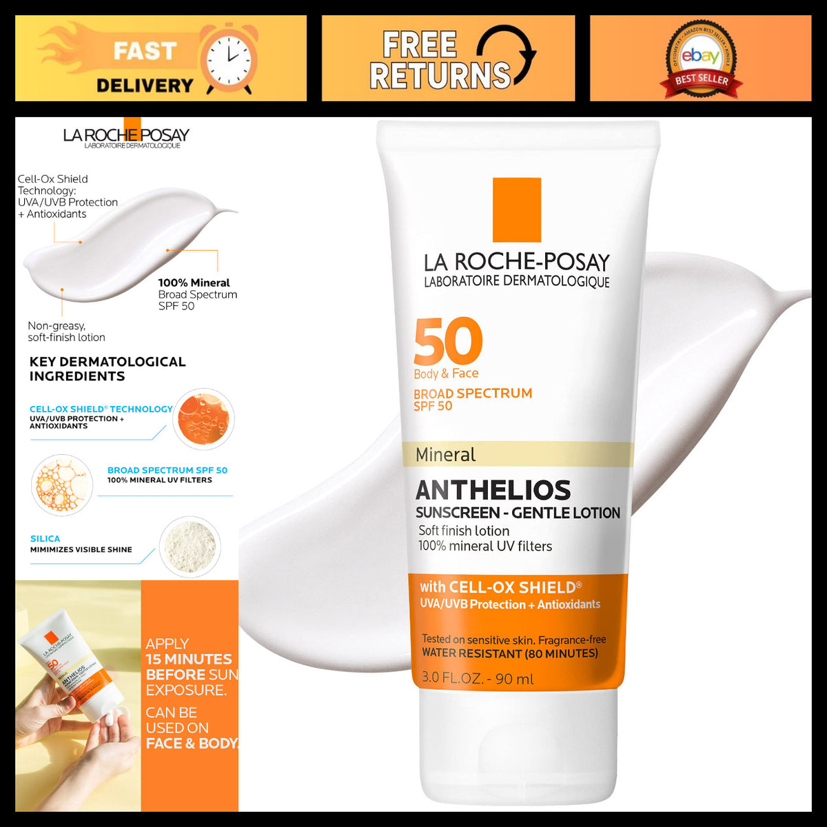 Mineral Sunscreen SPF 50 for Sensitive Skin Water-Resistant Lotion