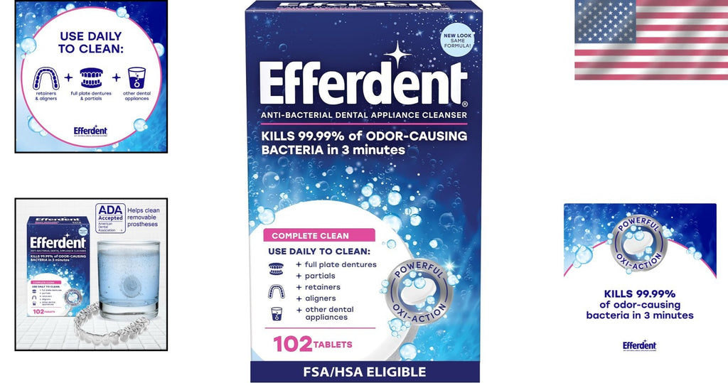 Denture Cleaner Tablets - Complete Clean, 102 Count for Oral Appliance Hygiene