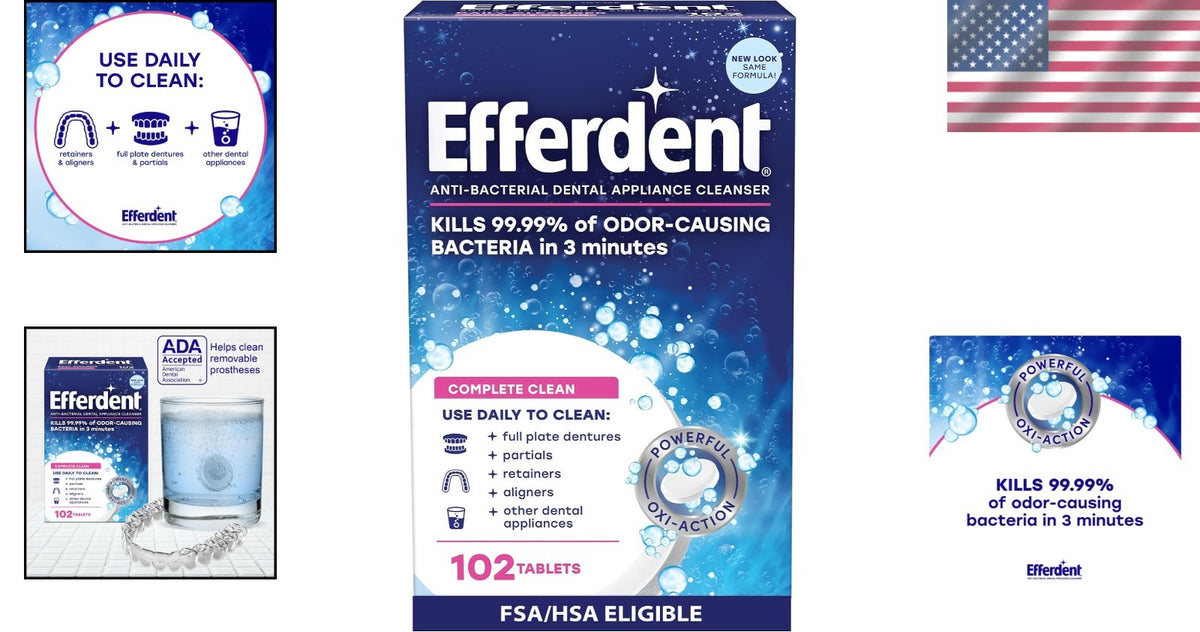 Denture Cleaner Tablets - Complete Clean, 102 Count for Oral Appliance Hygiene