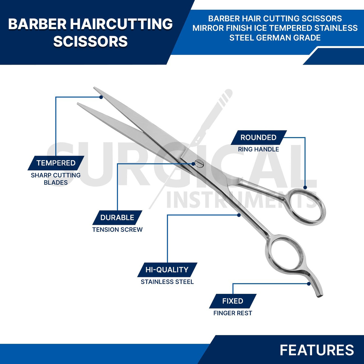 Hair Cutting Scissors 6.5 Inch Professional Barber Shears - ICE Tempered German Grade