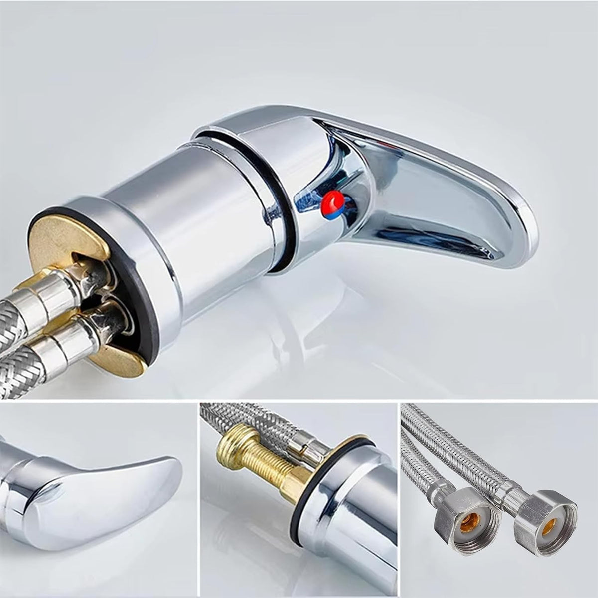 Chrome Salon Shampoo Bowl Faucet with 31.49-Inch Hose Hot & Cold Water