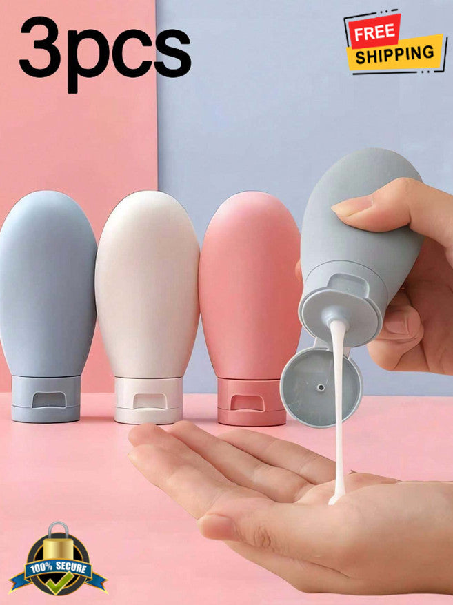 3-Pack Refillable Silicone Travel Bottles Set 2oz Leak-Proof Toiletries