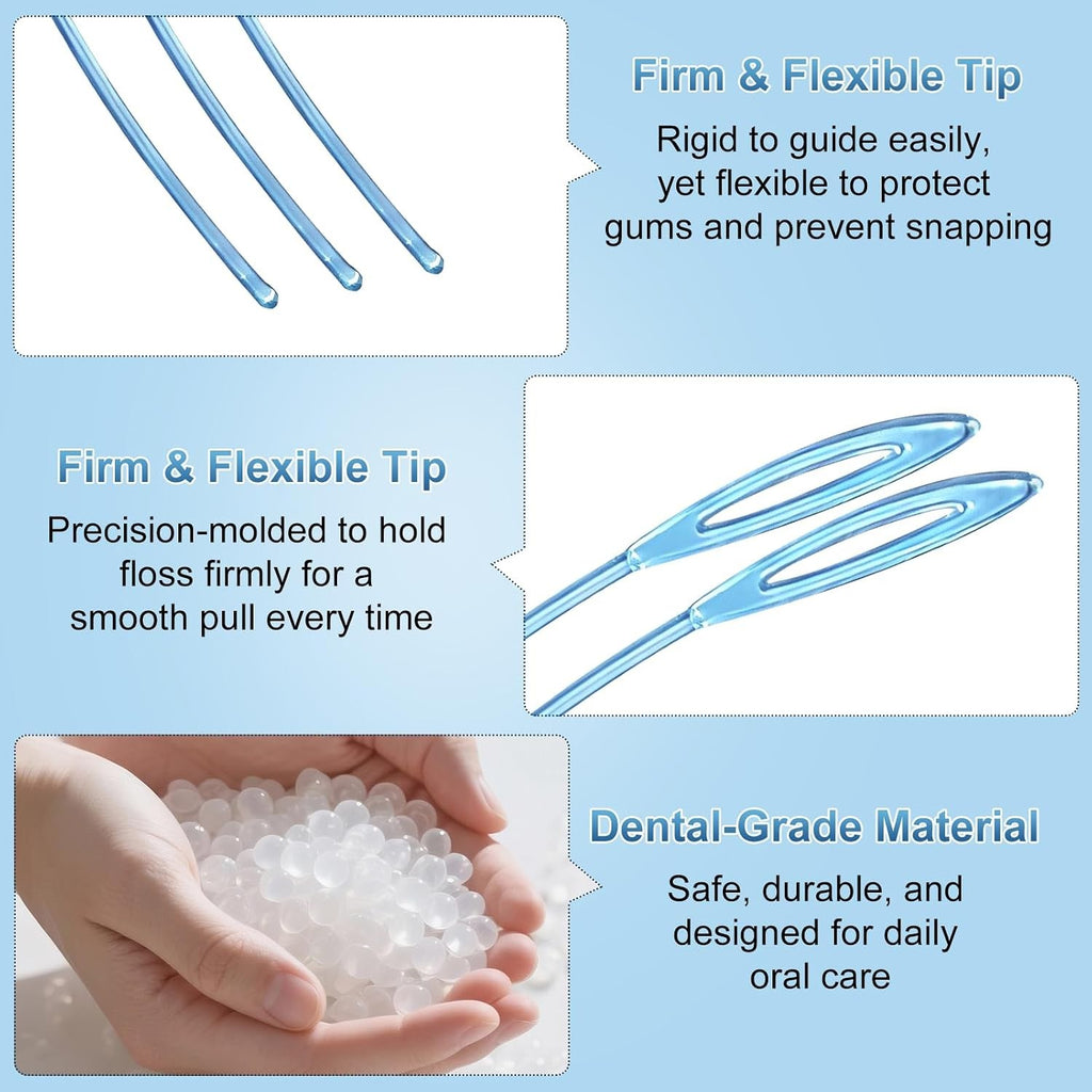 Dental Floss Aid for Braces & Retainers - 200 Count, Strong & Flexible