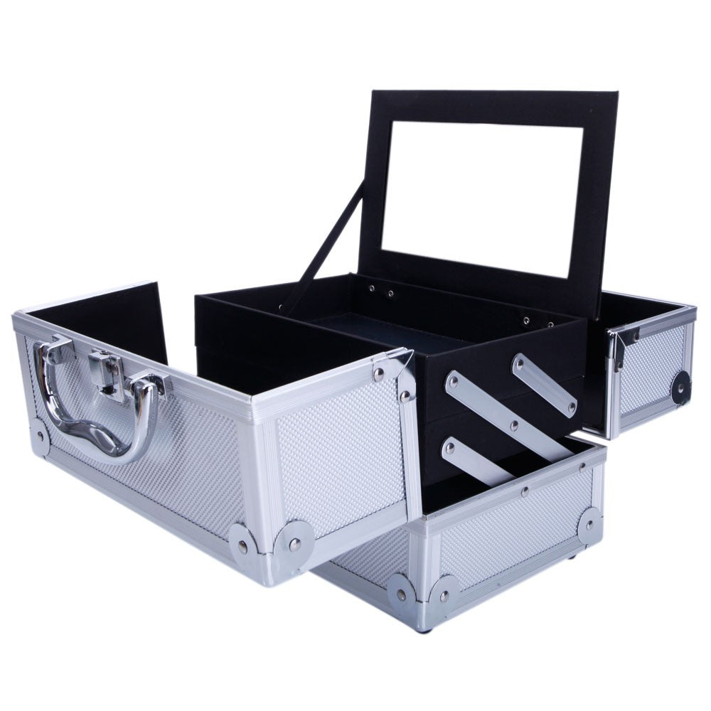 Aluminum Makeup Train Case with Mirror and Handle - Jewelry & Cosmetic Storage