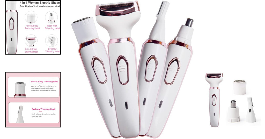 Rechargeable Waterproof Women's Electric Razor with USB Charging - 4-in-1 Grooming Device