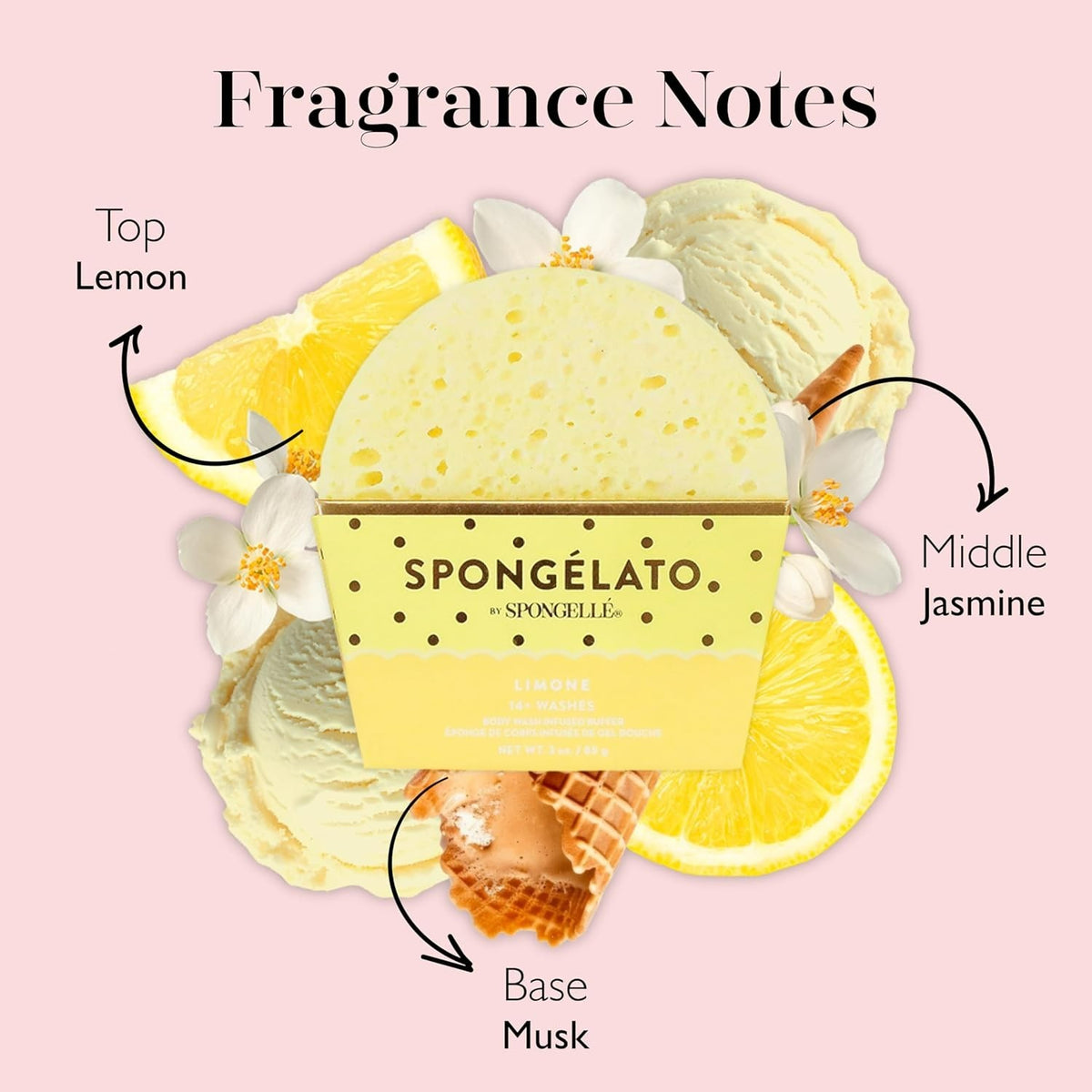 Limone Bath Sponge with Built-In Body Wash & Exfoliating Scrubber