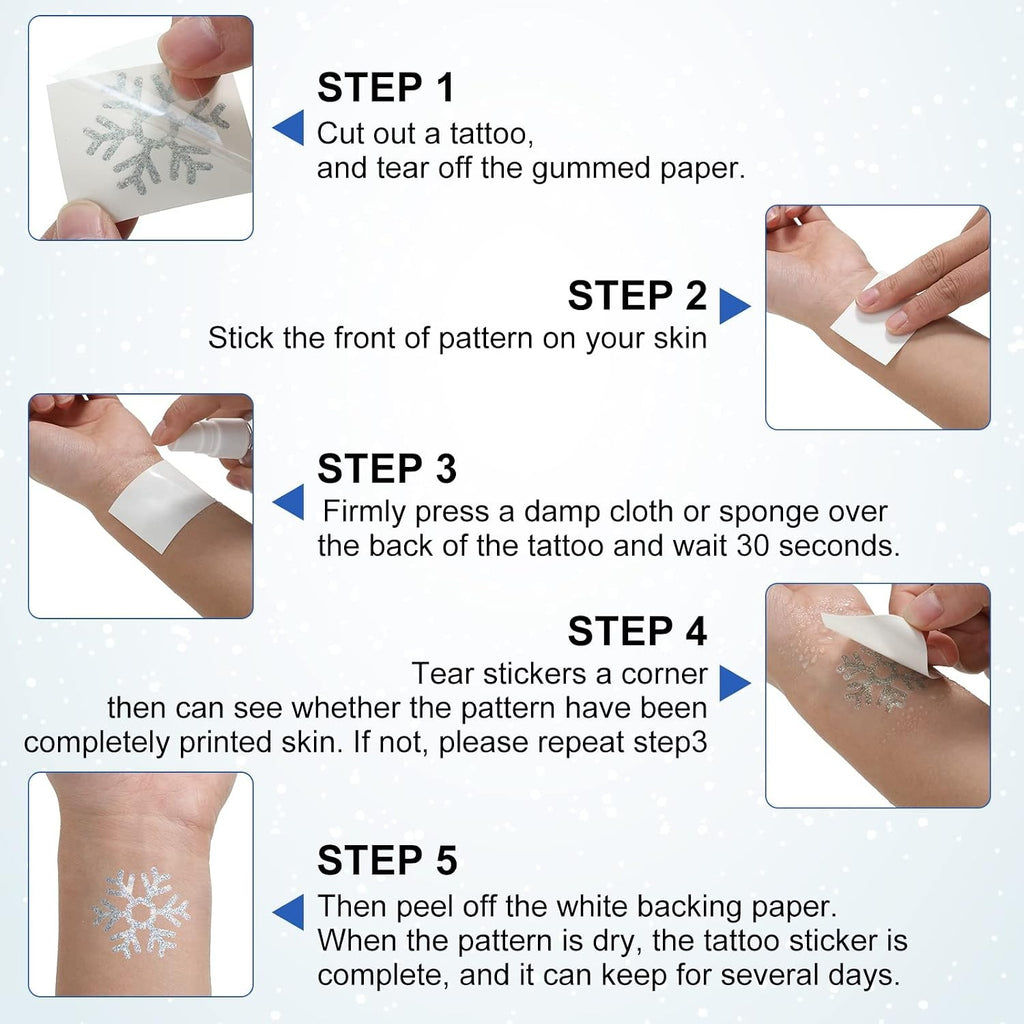 180 Pcs Winter Snowflake Temporary Tattoos Glitter Stickers
