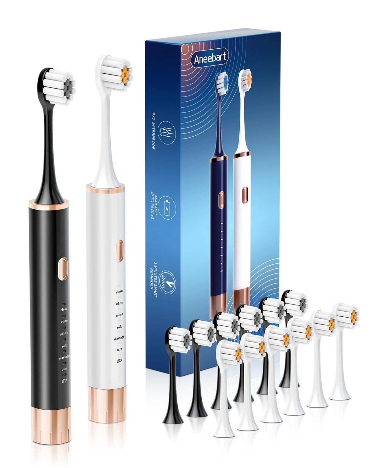 Electric Toothbrush Set with 12 Replacement Heads & 6 Modes - Travel Friendly