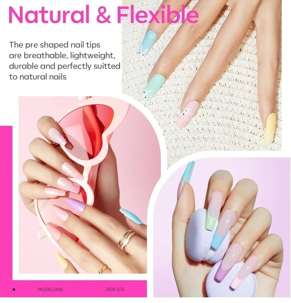 Gel Nail Kit with Long Coffin Tips & 9-in-1 Nail Glue - Home Salon DIY