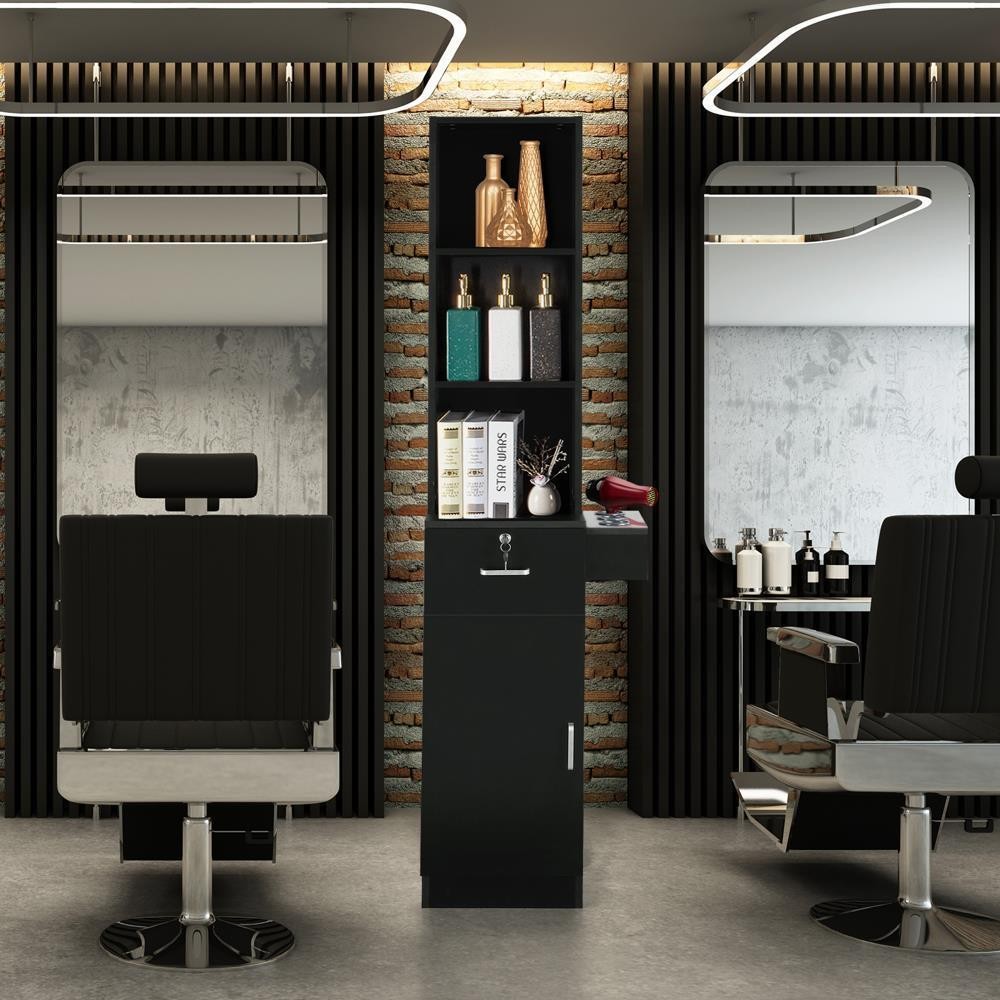 Wall Mount Salon Station with Shelves and Cabinet for Hair Stylist