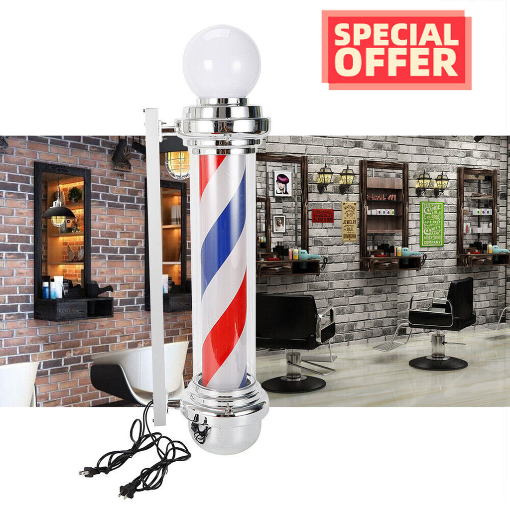 33-Inch Outdoor Rotating Barber Pole Sign LED Illuminated Salon Light