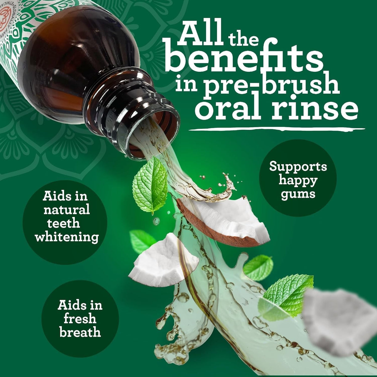 Coconut Oil Pulling Mouthwash - Natural Oral Care Oil with Peppermint, 8 Fl Oz
