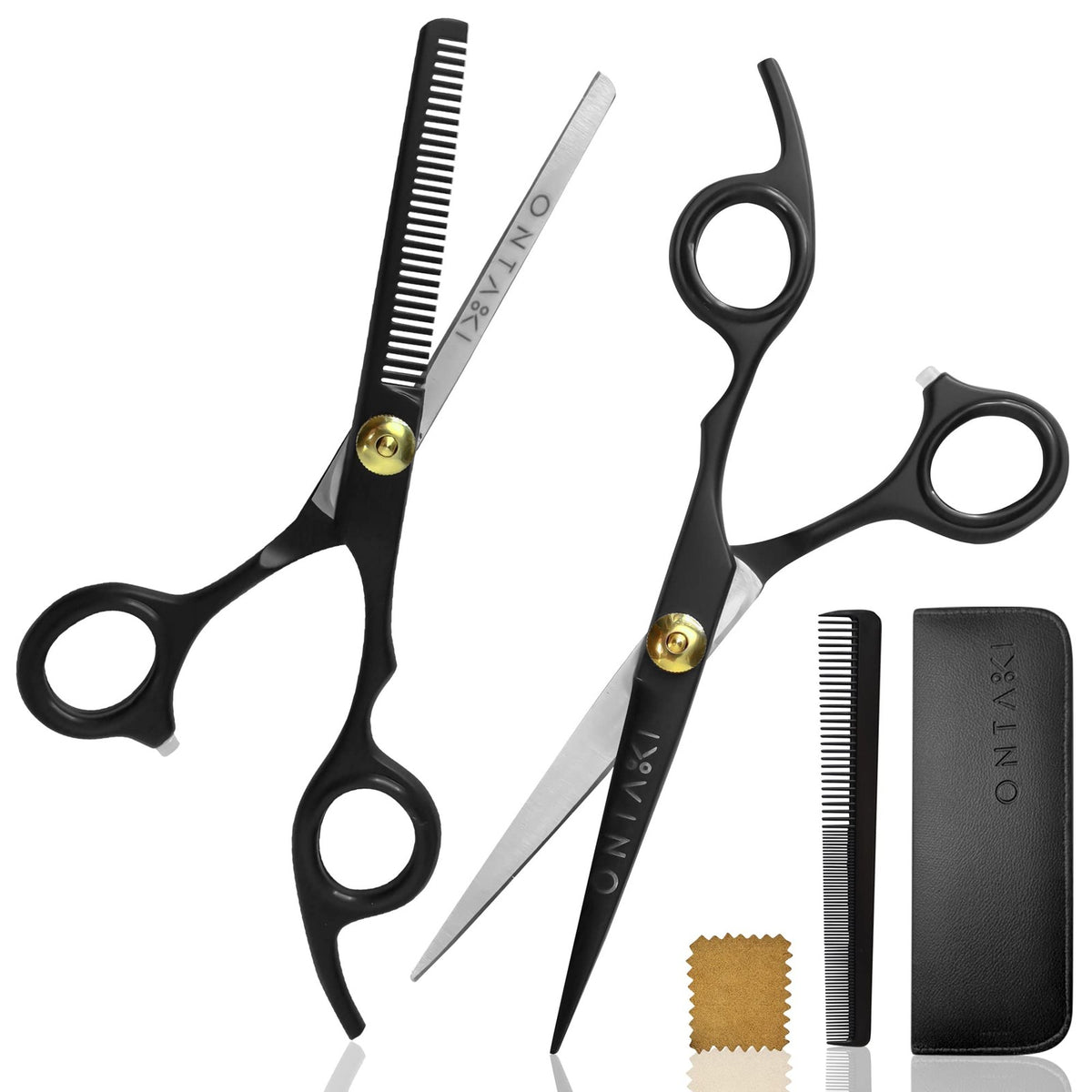 7 Inch Japanese Steel Hair Cutting Thinning Scissors Kit Black Barber Shears
